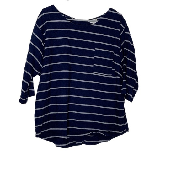 MONSOON linen blend blue with grey stripe top. Size 10 - Picture 2 of 5